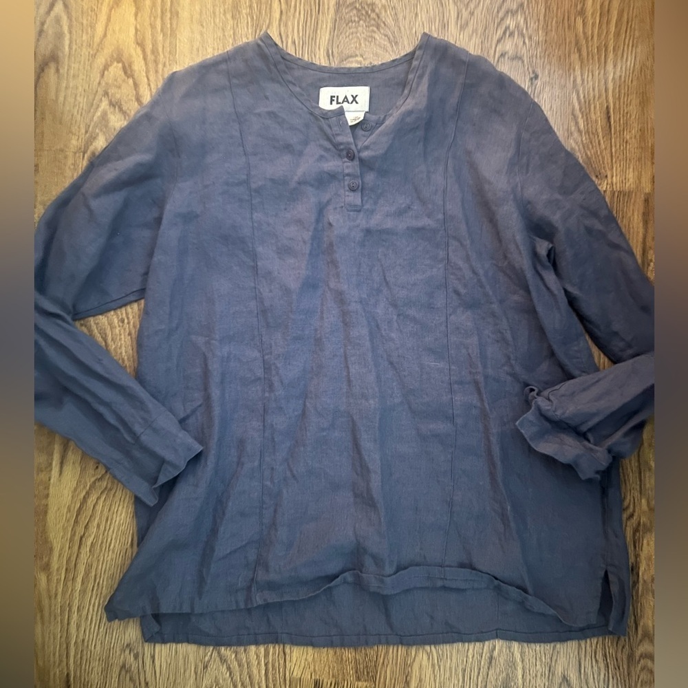 Flax Slate blue Long Sleeve Shirt linen chic scandi avant- garden eccentric boho